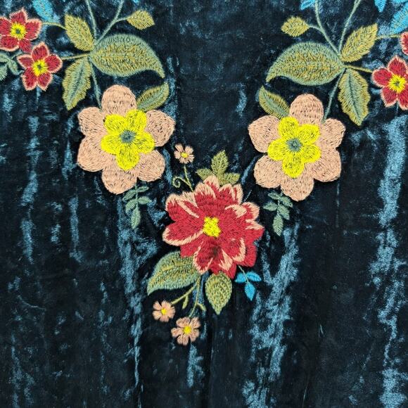 Andree by Unit Open Cardigan Womens Medium Crushed Velvet Blue Floral Embroider - Picture 8 of 10
